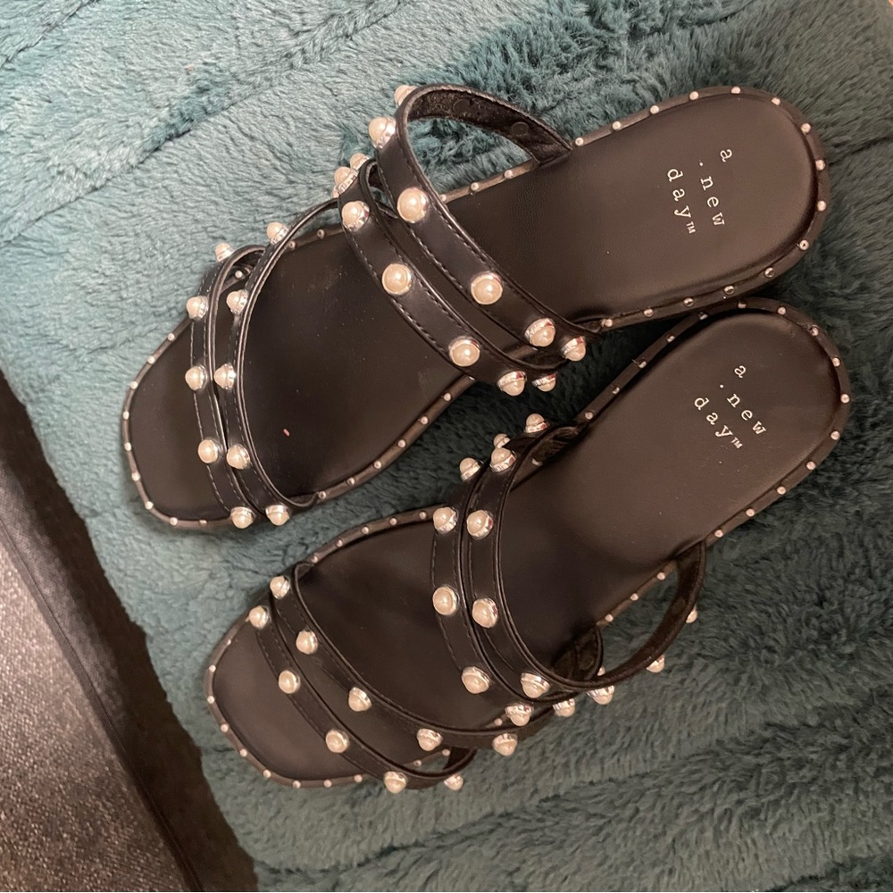 A New Day Black Pearl-Embellished Women's Sandals